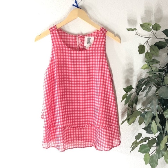Anthro Lilis Closet August Pink Gingham Tank Top - Picture 1 of 8